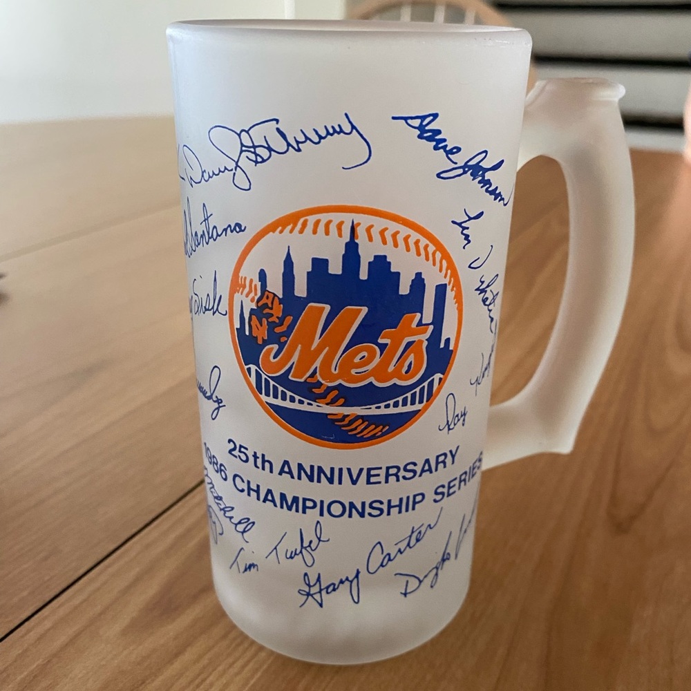 Mets 25th anniversary 1986 championship series beer mug cup